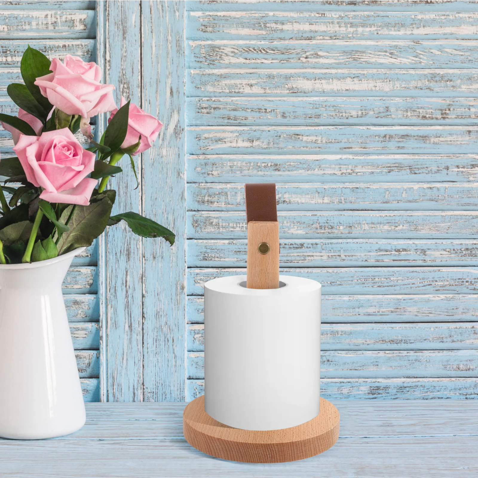 

Wooden Paper Towel Holder Kitchen Roll Holder Durable Strong Paper Stand Non Slip Base Organizer for Bathroom Kitchen Dining