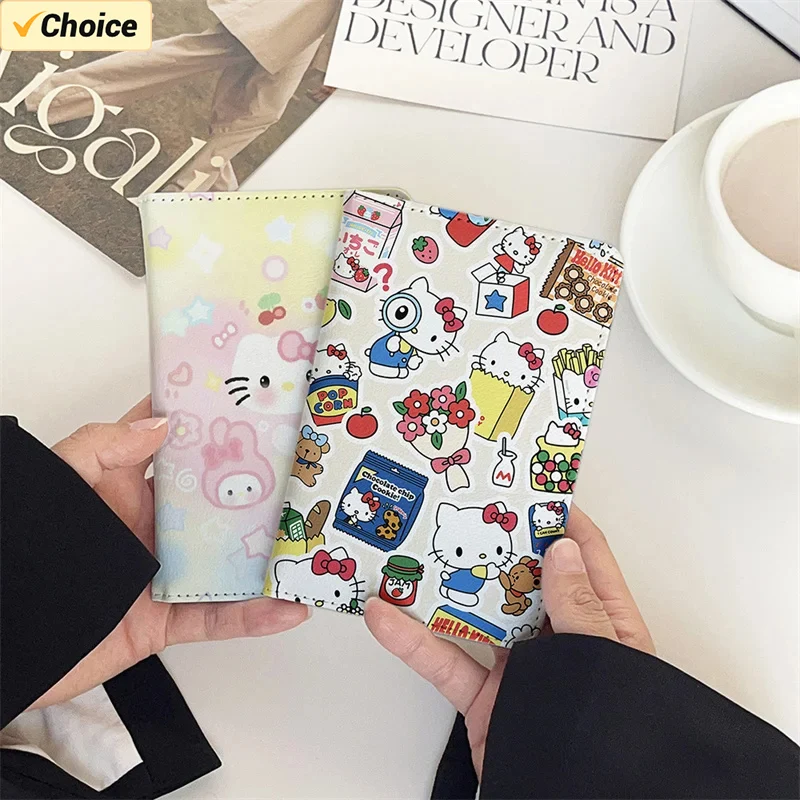 Kawaii Sanrio Anime Hello Kitty Cute Cartoon Passport Card Holder Identification Card Credit Card Take in Document Case Gift