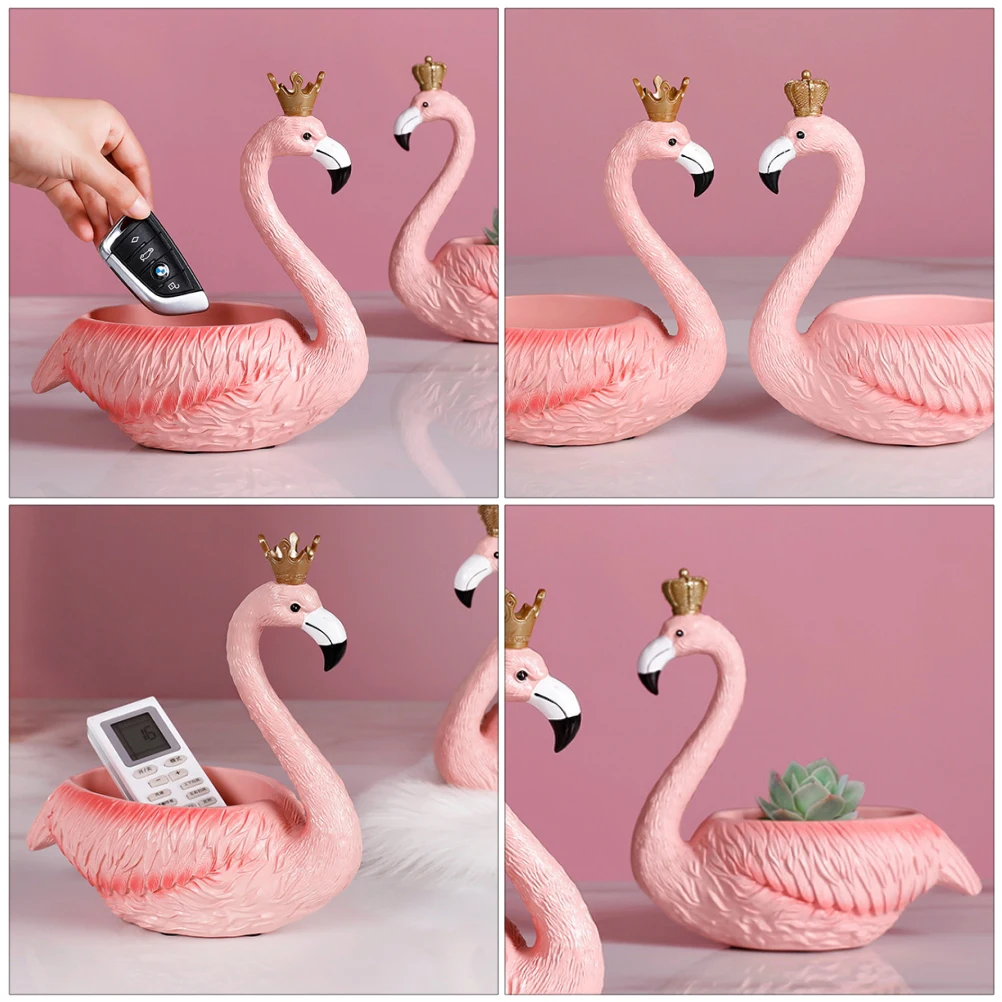 

Flamingo Storage Box Elegant Resin Adornment Non Slip ganizer Smooth Surface Golden Tiara Creative Planter Table Decor