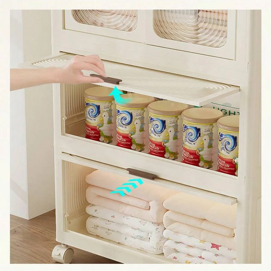 خزانة ملابس بلاستيكية، صناديق تخزين واسعة قابلة للتكديس مقاس 27.6 بوصة مع أغطية، صندوق تخزين متعدد الطبقات قابل للطي مع عجلات