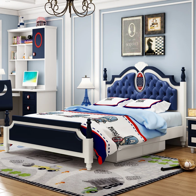 Boys with a 1.2-meter solid wood bed, teenagers with European style 1.5, elementary school students, children's room,