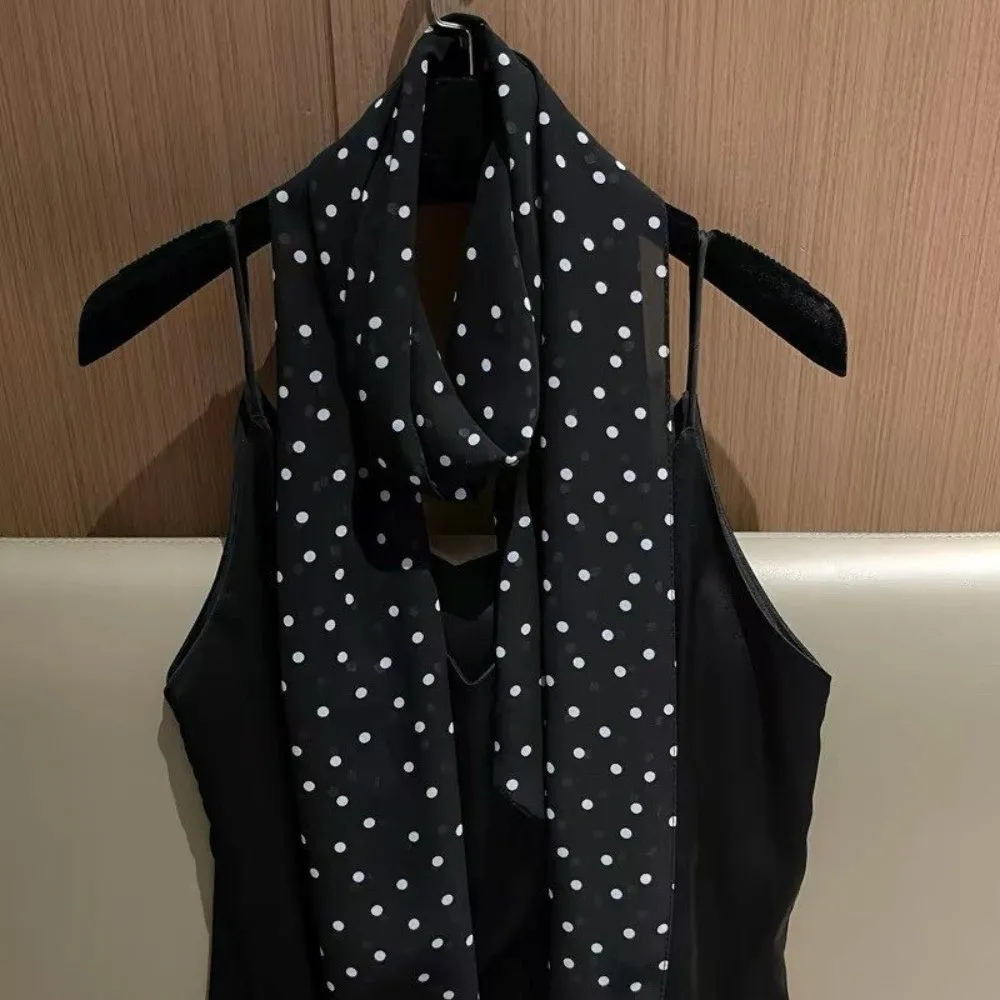 

New Red Color Korean Style Scarf Polka Dot Pattern Trendy Polka Dot Scarf Neck Ribbon Daily Wear