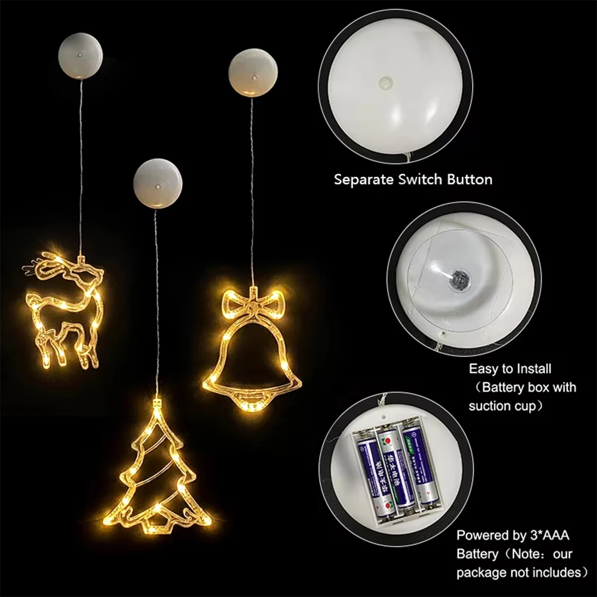 Led Christmas Window Lights Battery Powered Star Tree Light Tabl Warm White For Suction Cup Santa Claus Reindeer Gift Snowman