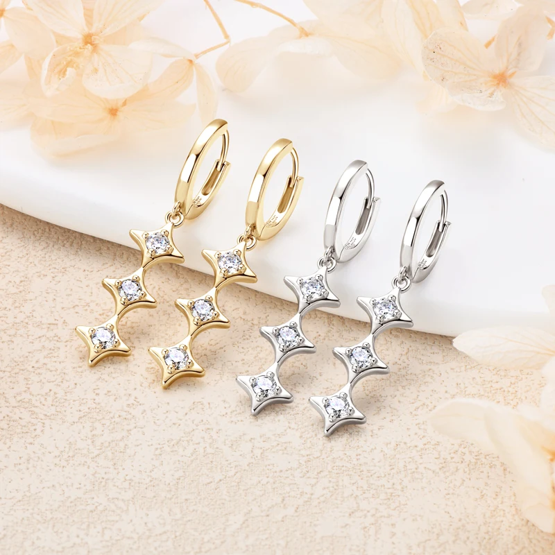 RAPRGOLD GRA Certified Moissanite Star Tassels Chains Hoop Earring for Women 925 Sterling Silver Earring Jewelry Gift Pendientes