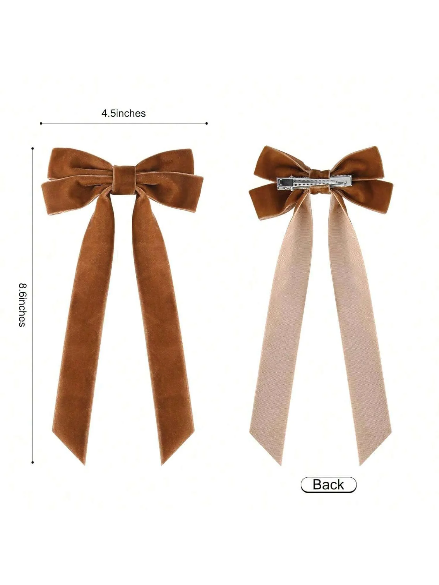 2PCS Velvet Hair Bows Brown Hair Ribbon Clips Big Fall Alligator Clips Hair Accessories for Women Girls Toddlers Kids Baby