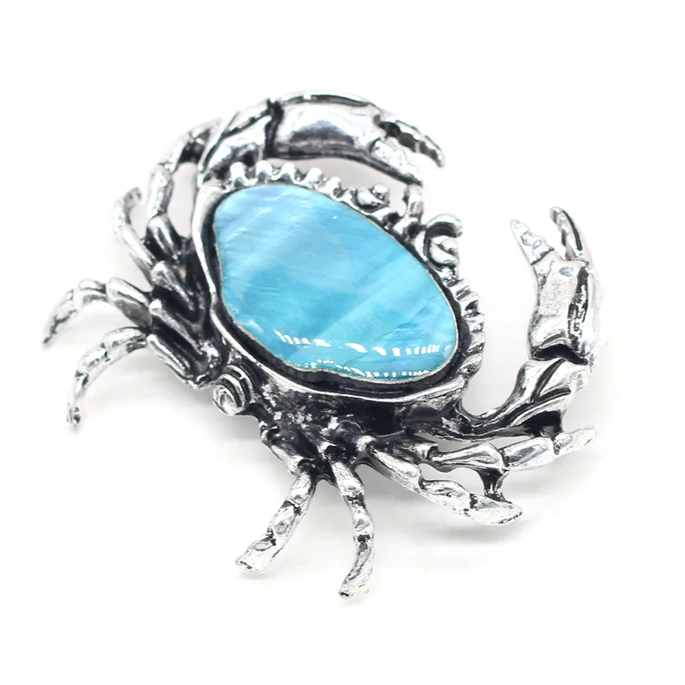 6PCS Wholesale Price Natural Abalone Shell Crab Shape Brooch Jewelry Making DIY Necklace Accessories Gift Decor 40x48mm