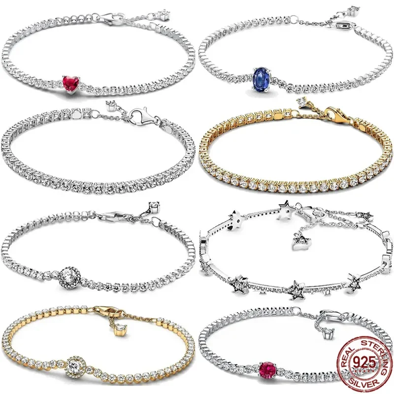 

High quality 925 sterling silver exquisite shiny light luxury heart-shaped star tennis bracelet classic charm jewelry party gift