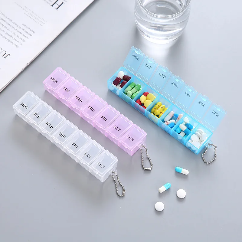 Weekly (7 Days) Portable Pill Box and Planner,Home Travel Small Case,7 Compartments Plastic Organizer for Medicine Storage