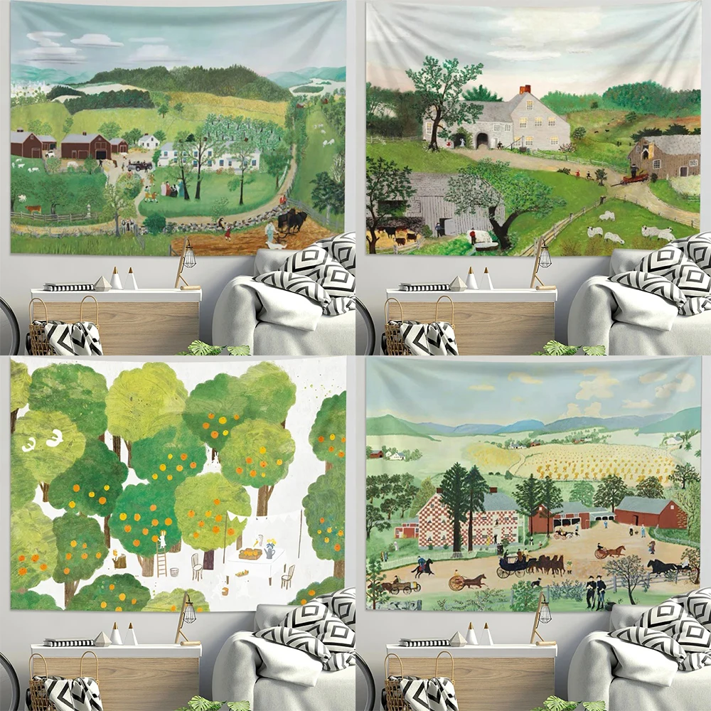 American Pastoral Tapestry Fresh Scenery Background Cloth Bedroom Dormitory Healing Wall Home Decoration Hanging Cloth