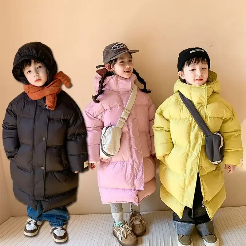 Boys Girls winter Down Padded Jacket Children Long Over-the-knee Korean Thickened Coats Kids Warm Hooded Parkas