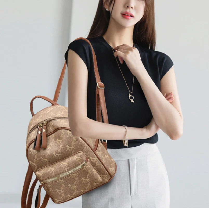 

2026 Fashion Printed High Quality Soft Leather Backpacks Women's Luxury Large Capacity Shoulder Bags Totes Small Travel Backpack