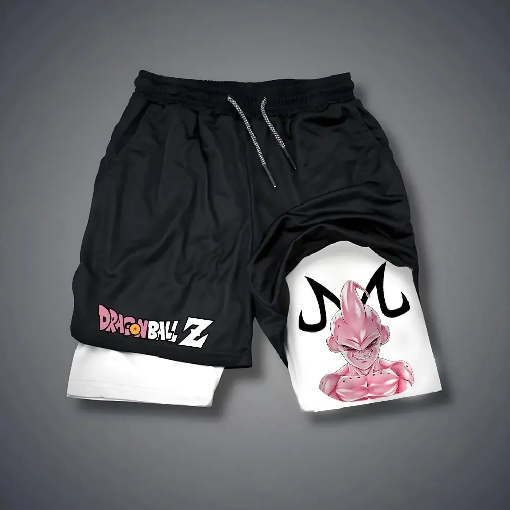 

Dragon Ball Z Training Shorts with Left Side DRAGON BALL Z Text Right Thigh Majin Buu Art Adjustable Drawstring Waist
