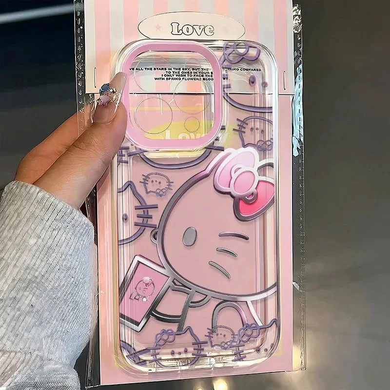 Sanrio Cartoon Hello Kitty Luxury Pink Bow Phone Case For iPhone 16 15 14 13 12 11 Pro Max XR XS MAX 7 8 Plus Y2K Kawaii Cover