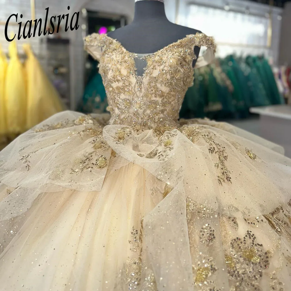 2023 Sonhando Floral 3D Flores Quinceanera Vestidos Prom Dress V-neck Flor Correias Frisado Espartilho Voltar Doce 15 16 Vestido De Meninas