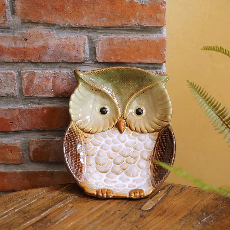 Countryside Owl Design Ceramic Tray Vintage Red Green Yellow For Jewelry Storage Plate Keys Holder Soap Dish And Home Decoration view 2