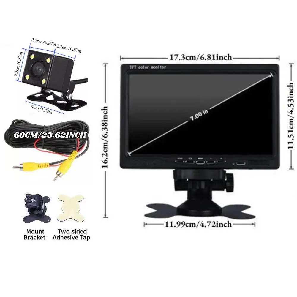7-Inch Monitor Spare Camera Kit for Trailers Forklifts Harvesters with Night Vision Parking Guide Color Display  Backup Camera