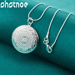 925 Sterling Silver Chain Round Engrave Photo Frame Pendant Necklace For Women Party Birthday Original Jewelry 16-30 Inch Chain