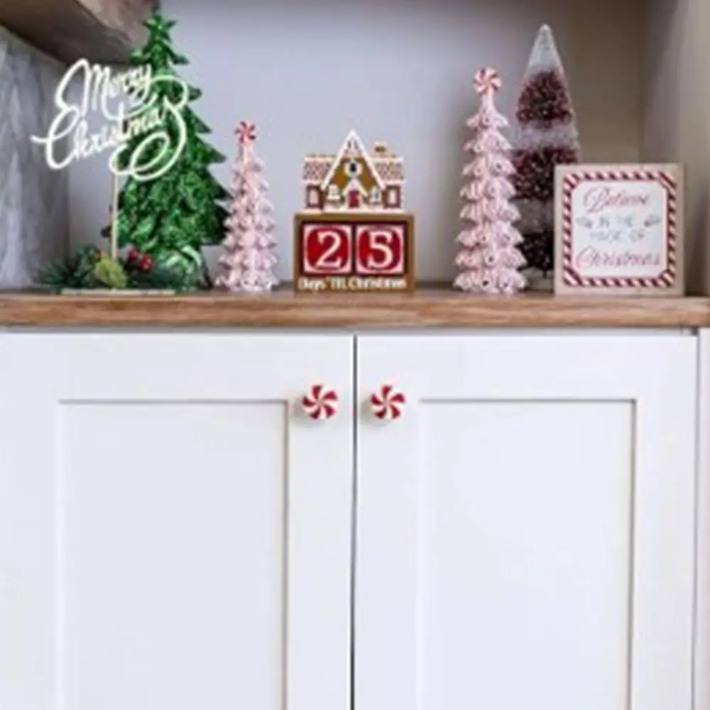 10pcs Peppermint Candy Christmas Knob Button Cover Round Silicone Xmas Tree Hanging Cover MIini Red Drawer Knobs Cover Wardrobe