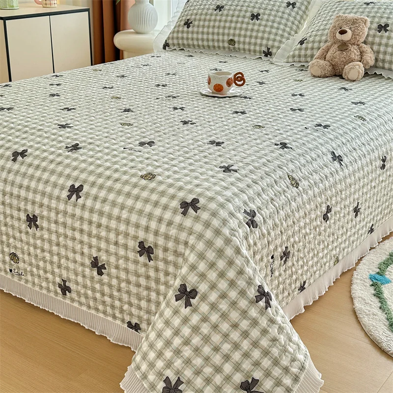 1pc Bedspread Simple Style Bed Linen 200x230/250x230cm Bed Cover Printed Mattress Protector Quilted Sheets 침대커버 (No Pillowcase)