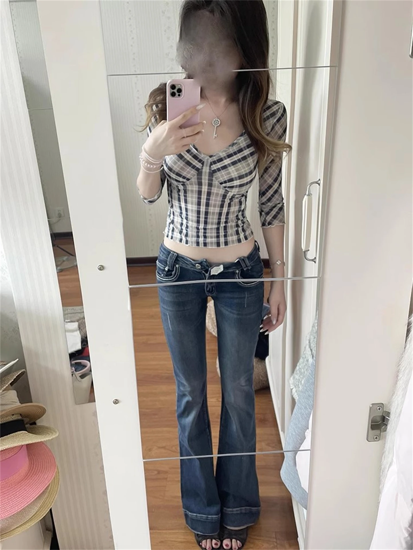 T-shirt americana retrò V-Ne ort Sve da donna inizio autunno puro desiderio piccante slim fit oulder appropriato irt