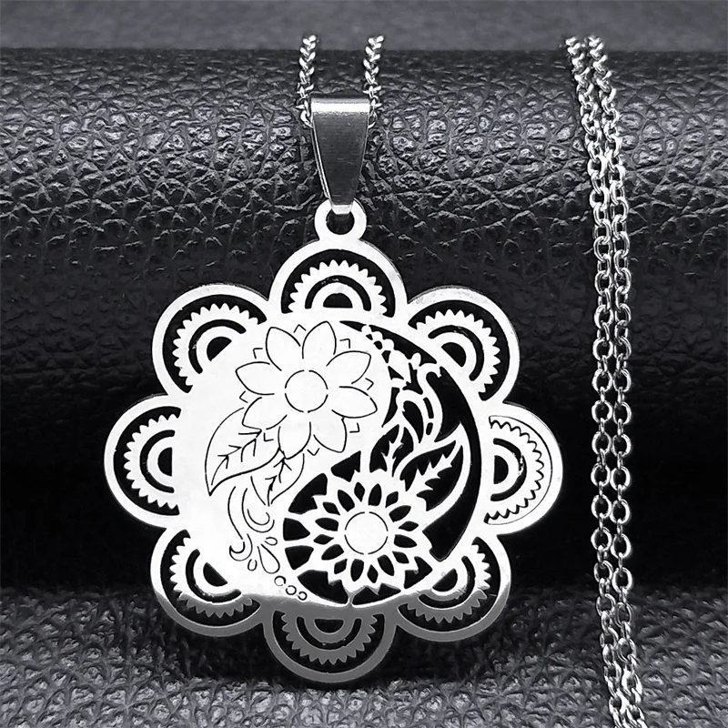 Yin Yang Blume des Lebens Anhänger Halskette für Frauen Männer Edelstahl Silber Farbe hohle Taoismus Halsketten Schmuck Geschenk n339s04