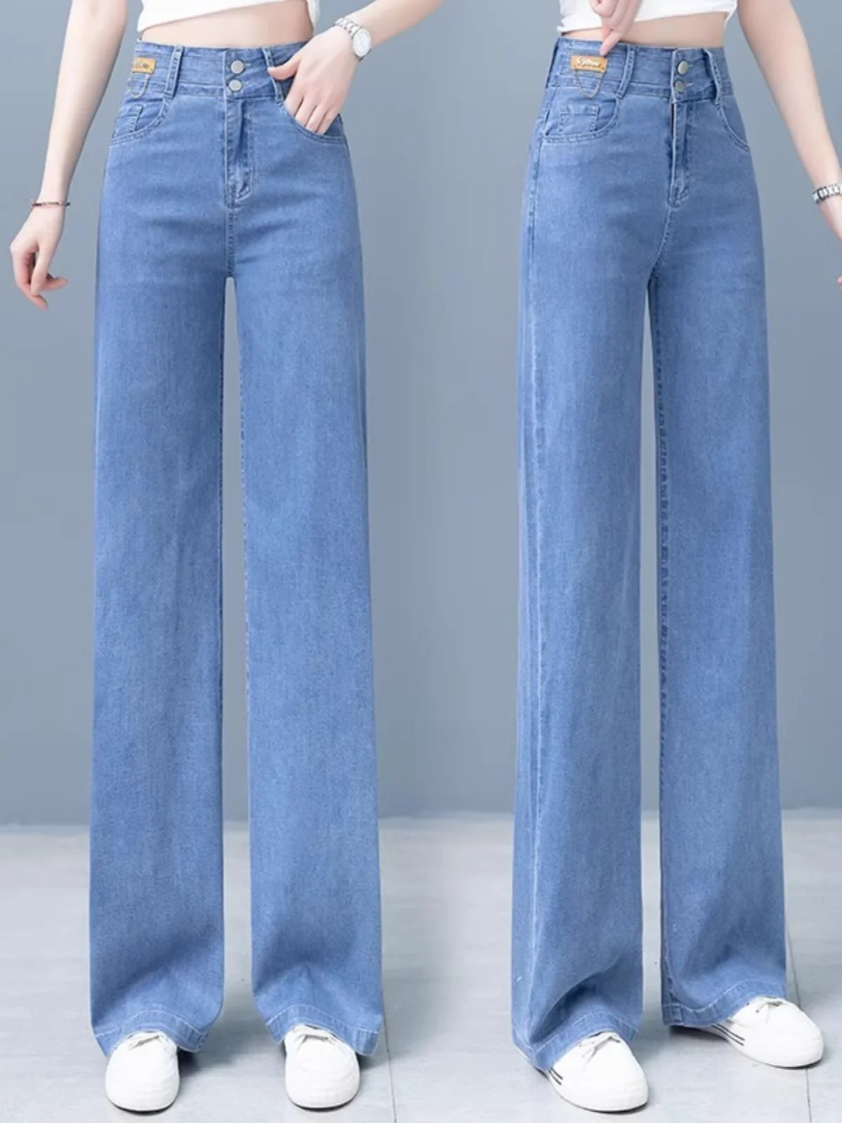 

Женские джинсы с высокой талией, свободного кроя, из тонкого ледяного шелка, широкие брюки, весна-осень, новые, универсальные, струящиеся, прямые