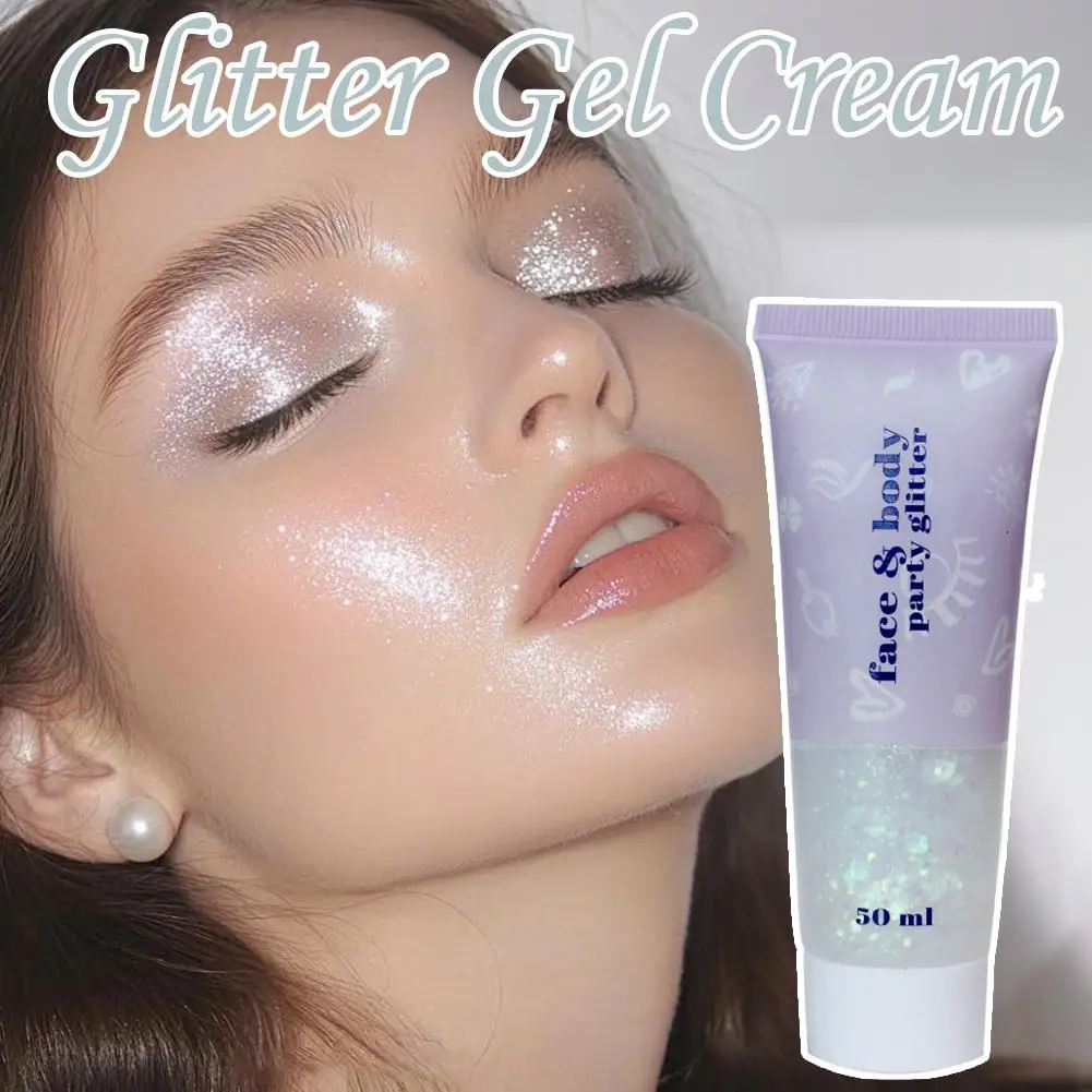 Corpo glitter gel 50ml líquido holográfico feminino maquiagem brilhos para gel fácil maquiagem brilhante festival glitter uso corporal e2s6