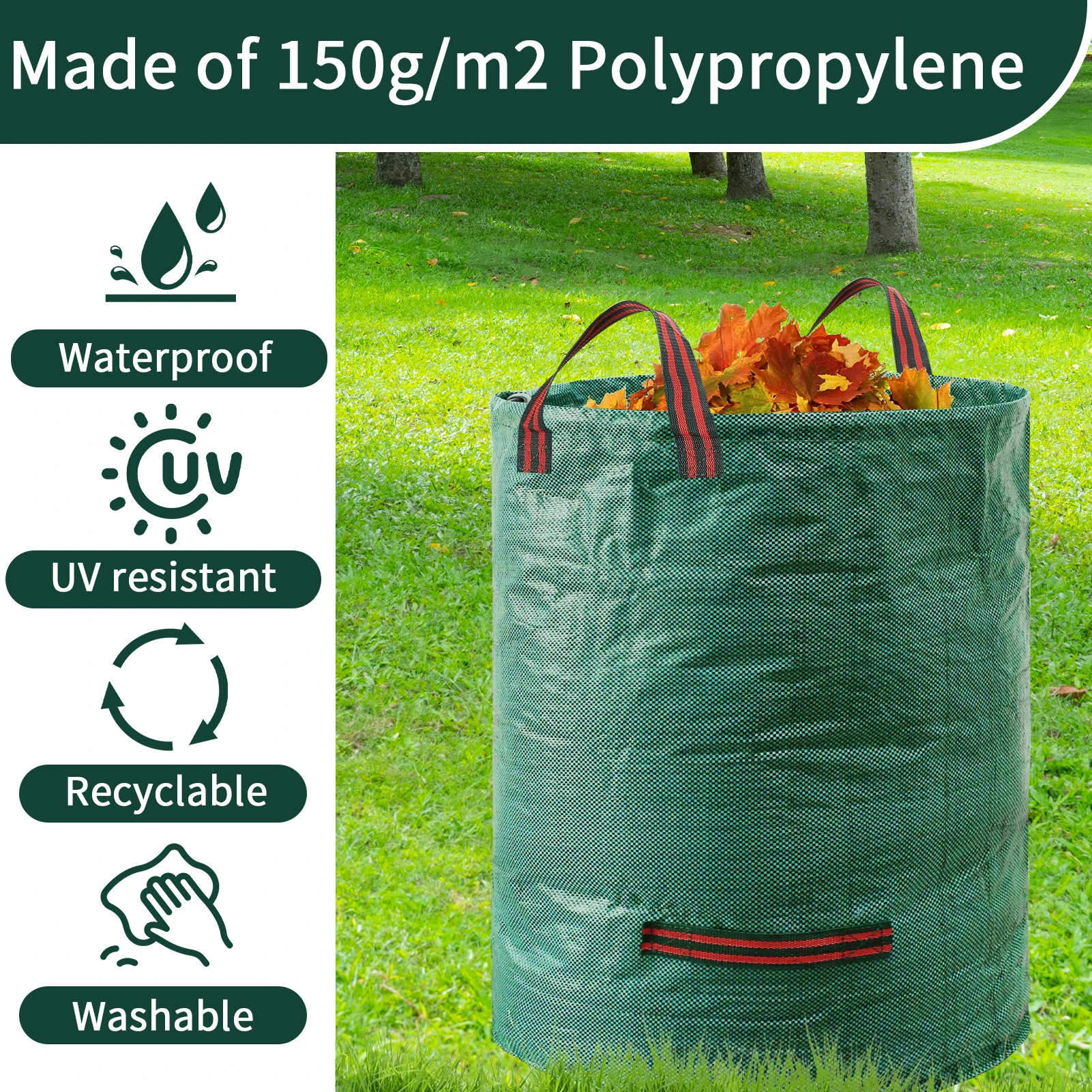 حديقة كيس النفايات 500L/300L/120L سعة كبيرة قابلة لإعادة الاستخدام مقاوم للماء ورقة كيس الاعشاب حاوية القمامة لساحة ورقة تخزين