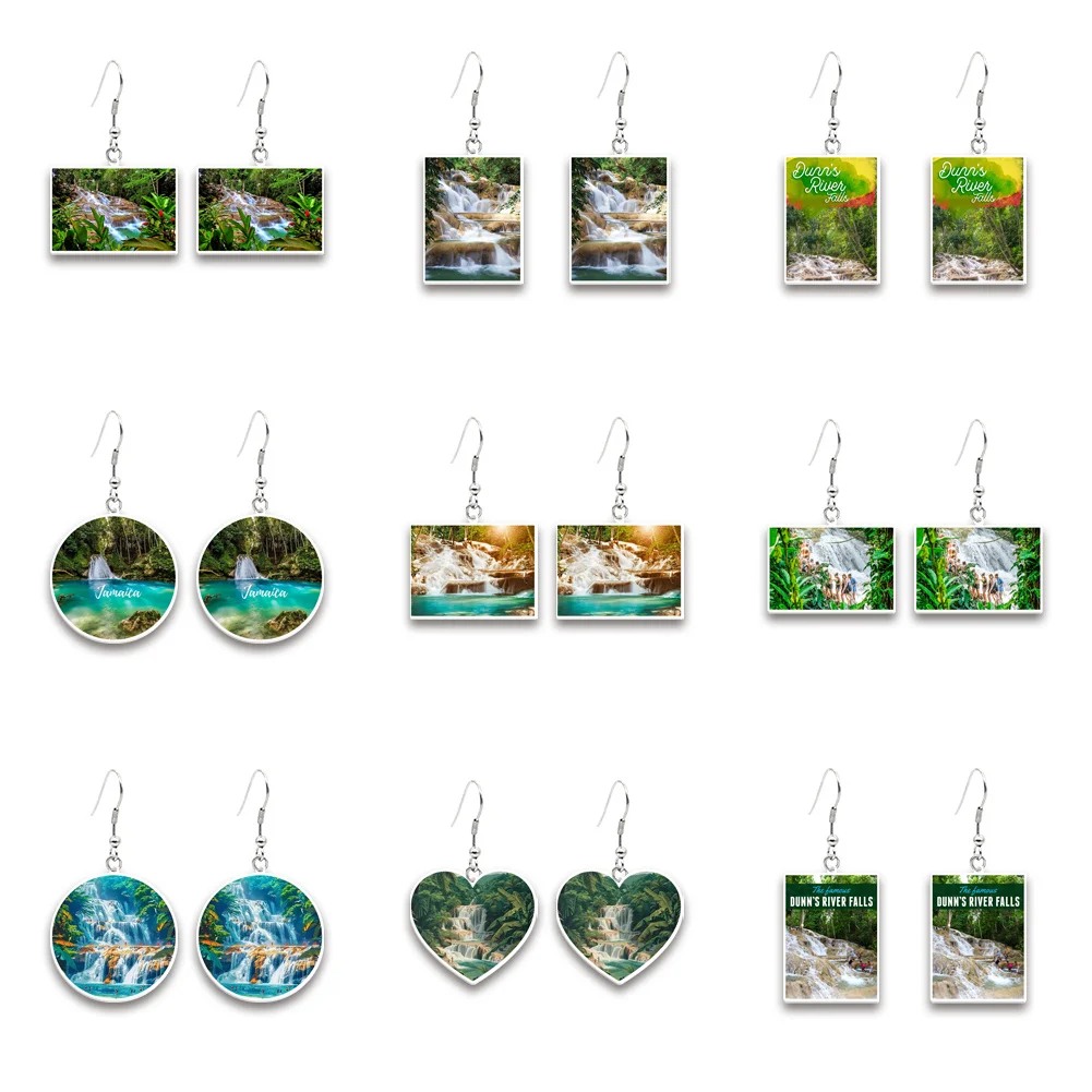 Jamaica Natural Scenery River Waterfall Resin Earrings Dangle Pendant Earrings Design Drop Earrings Acrylic Girls Accessories