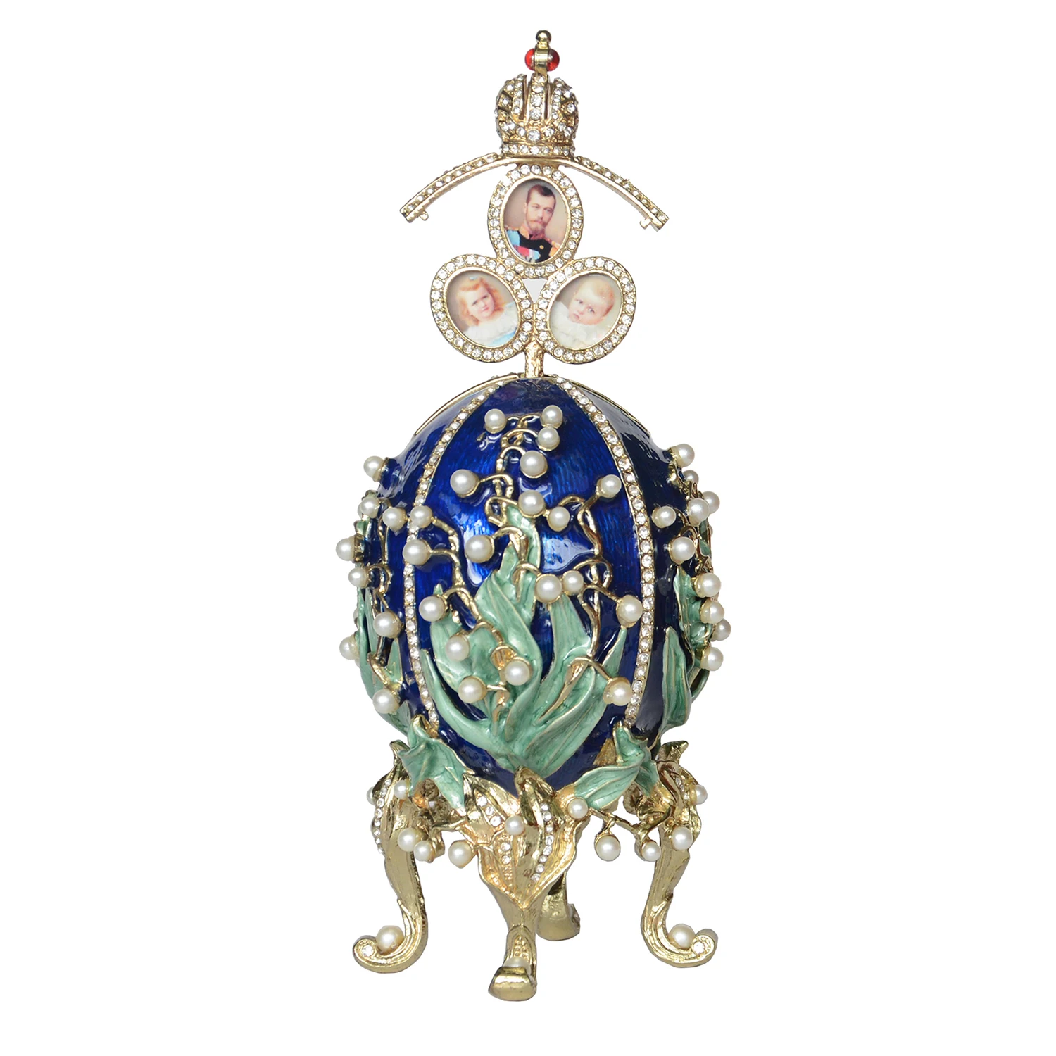 Lily of the Valley Egg Trinket Box with Photo Frames, Russian Style