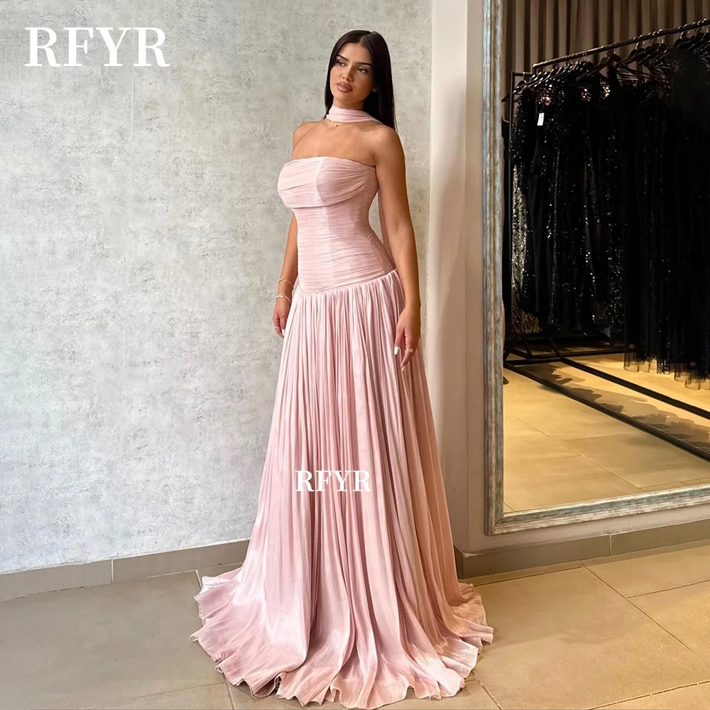 

Вечернее платье RFYR трапециевидной формы с шарфом, вечернее платье со складками, праздничное платье знаменитостей для арабских женщин, платья de fiesta по индивидуальному заказу