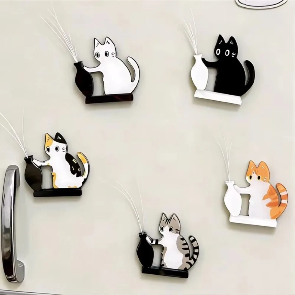Acrylic Cat Whiskers Collection Ornaments Magnetic Cartoon Cat Hair Storage Memorial Box Cat Pushing Vase Decor