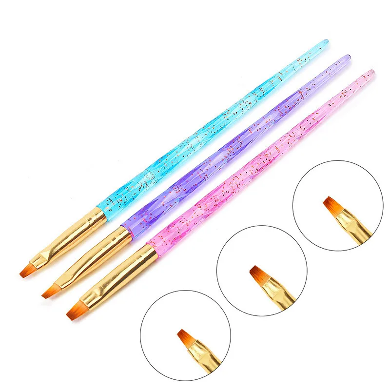 3-częściowy zestaw pędzli do manicure UV Gel Powder Dust Cuticle Acrylic Painting Pink Blue Handle Flat Pen Nail Art Tools