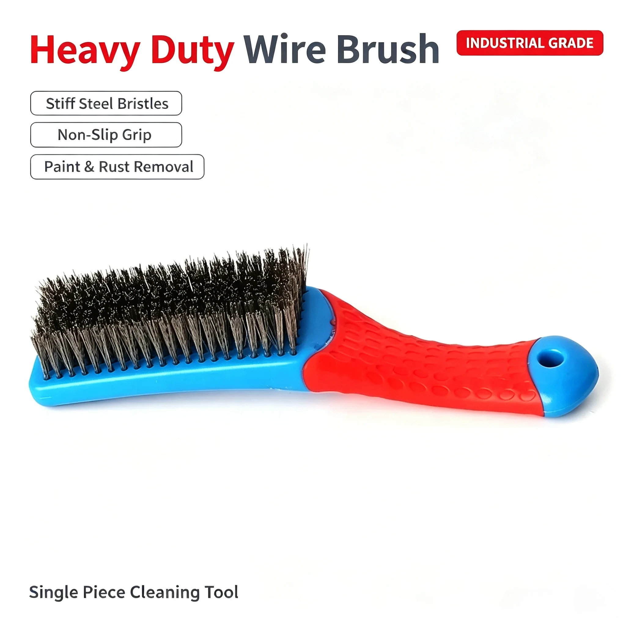 Heavy Duty Stainless Steel Wire Brush with Comfortable Plastic Handle - Perfect for Removing Rust, Welding Slag, Dirt, and Paint