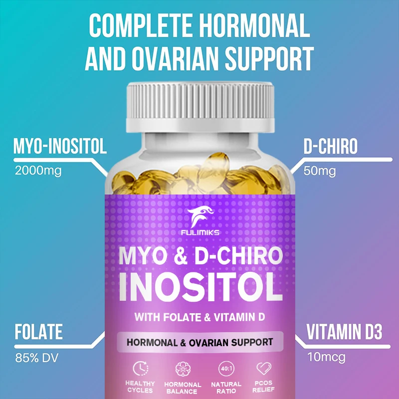 Myo-Inositol & D-Chiro Inositol 120 Capsules - 40:1 Blend + Vitamin D3 - Vegan Capsule 100% All-Natural Supplement