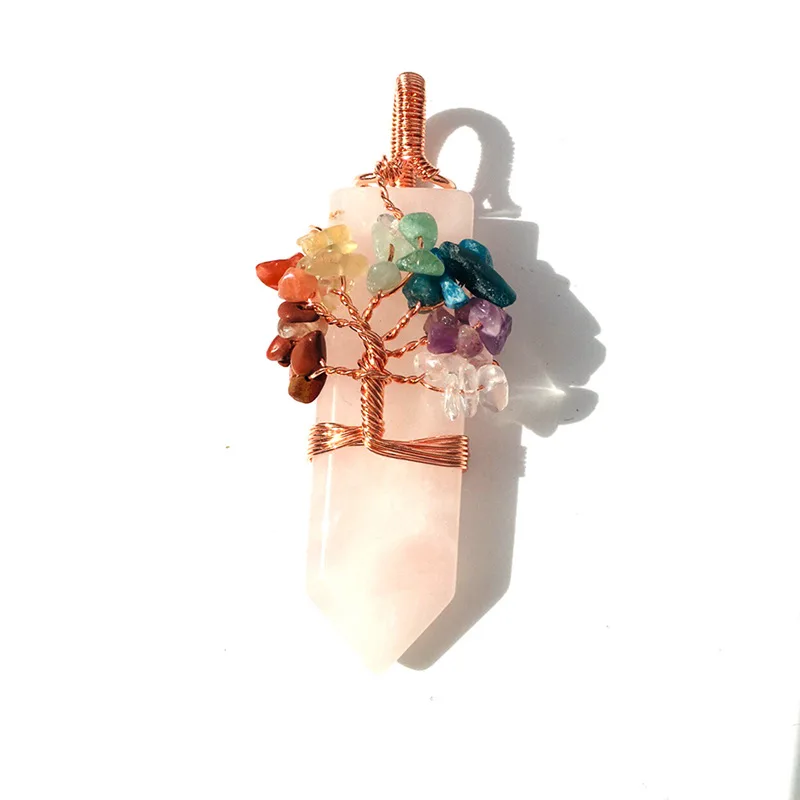 

Handmade Color Quartz Crystal Natural Stone Tree of Life Pendant Necklace Necklace Pendant Wedding Jewelry for Women Gift