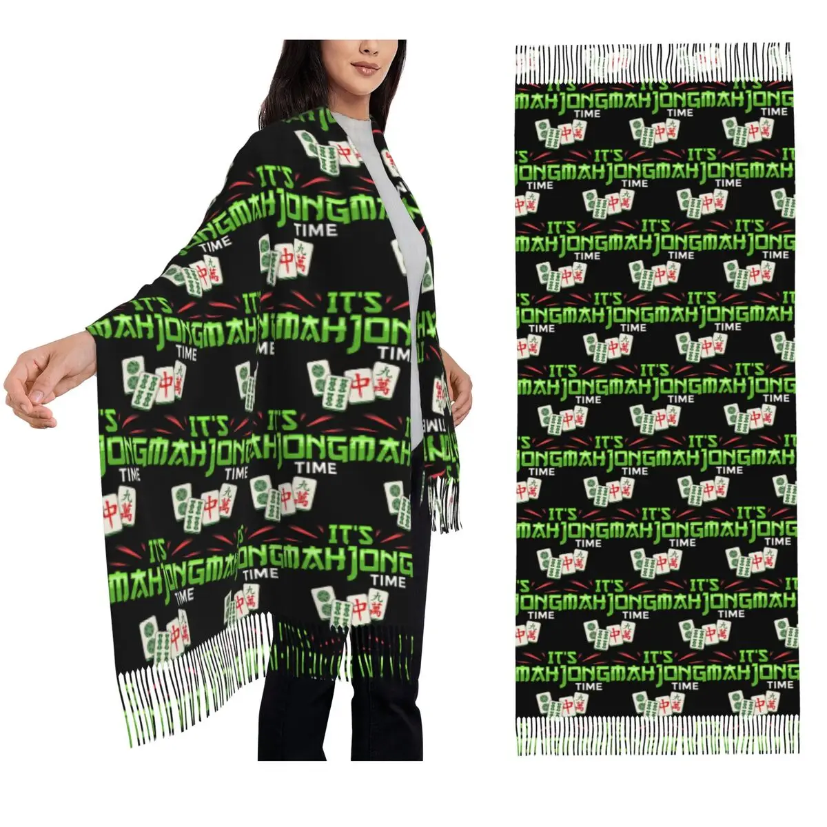 جونغ لعبة ماه جونغ لاعب على الانترنت البلاط وشاح شرابة الأوشحة للنساء شالات دافئة ويلتف كبير الخريف الشتاء شال التفاف #2