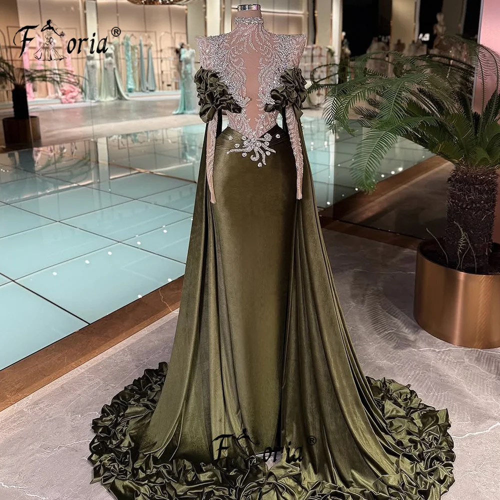 

Elegant Dark Green Beaded Evening Dress Mermaid velvet Crystals vestidos de ocasión formales Long Celebrity Gown Customized 2025