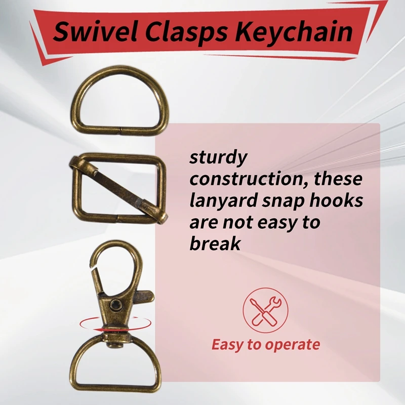 FULL-56Pcs 키체인 후크 및 D 링 세트, 지갑 하드웨어, 가방 제작용 랜야드 스냅 후크, 슬라이드 버클이 있는 회전 걸쇠