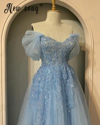 Off Shoulder Ball Gown Blue Prom Dresses Sparkly Strapless Evening Dresses Women 2024  Vestidos Para Eventos Especiales