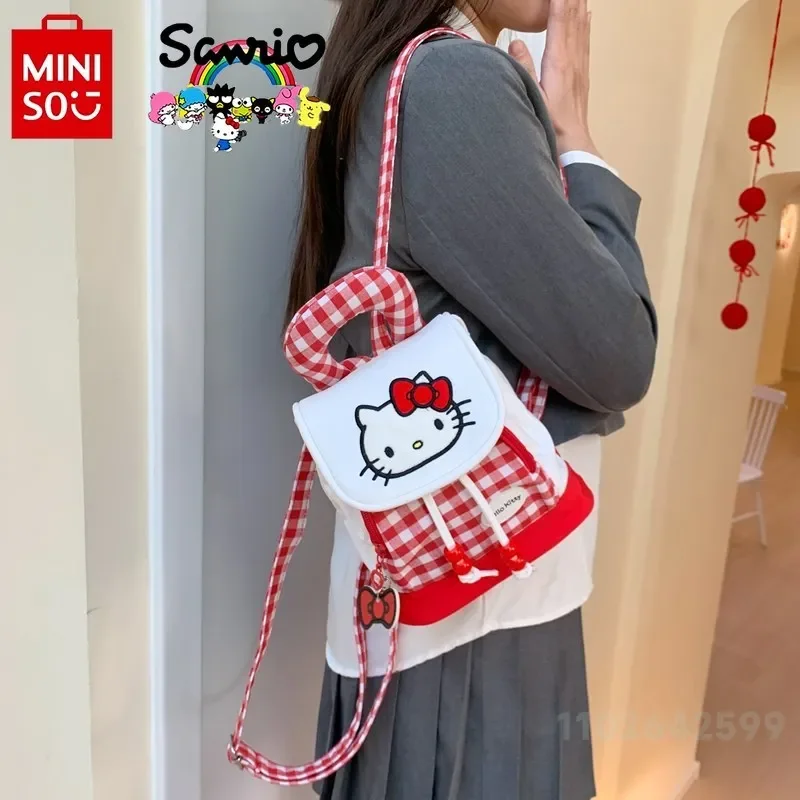 2025 Hello Kitty New Women's Backpack Fashion High Quality Women's Backpack Cartoon Versatile Large Capacity Drawstring Backpack