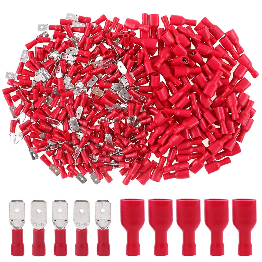 100 Stück 50 Paar 6,3 mm 16 14 AWG weiblich männlich elektrische Verkabelung Stecker isolierte Crimp Terminal Spaten blau