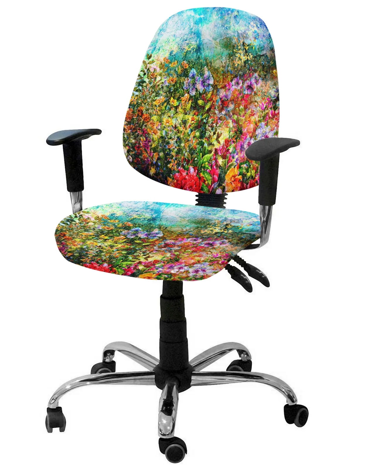 Floral Watercolor Mottled Elastic Armchair Computer Chair Cover Stretch Removable Office Chair Slipcover Split Seat Covers