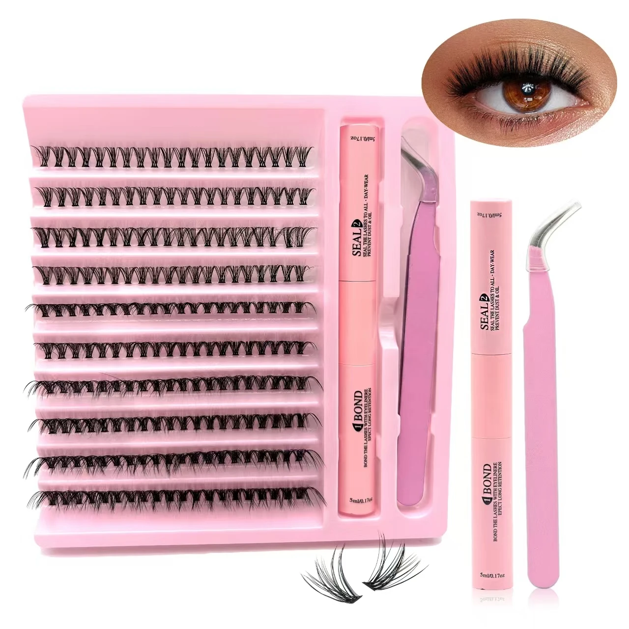 Kit de Extensões de Cílios DIY: Cílios Postiços em Tufos com Cola e Aplicador para Maquiagem