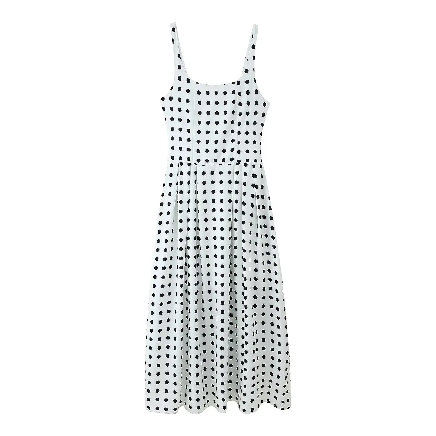 

Topenomi White Polka Dot Suspender Dress Women 2025 Summer Temperament High Waist Slim Pleated Party Long Dresses Elegant Robe