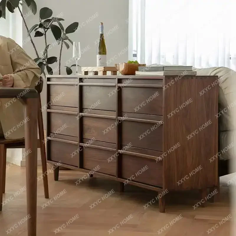 Black Walnut Living Room Bedroom Locker Furniture Solid Wood Drawer Bedside Cabinet  FT