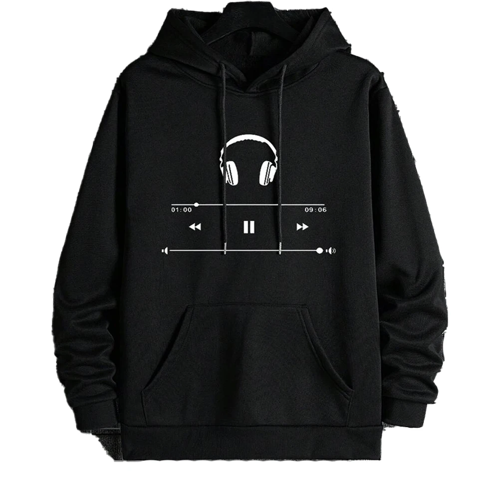 

Men's Headphones Printed Kangaroo Pocket Drawstring New Hot Sale Trendy Music Spring and Autumn Leisure Sports Hoodie