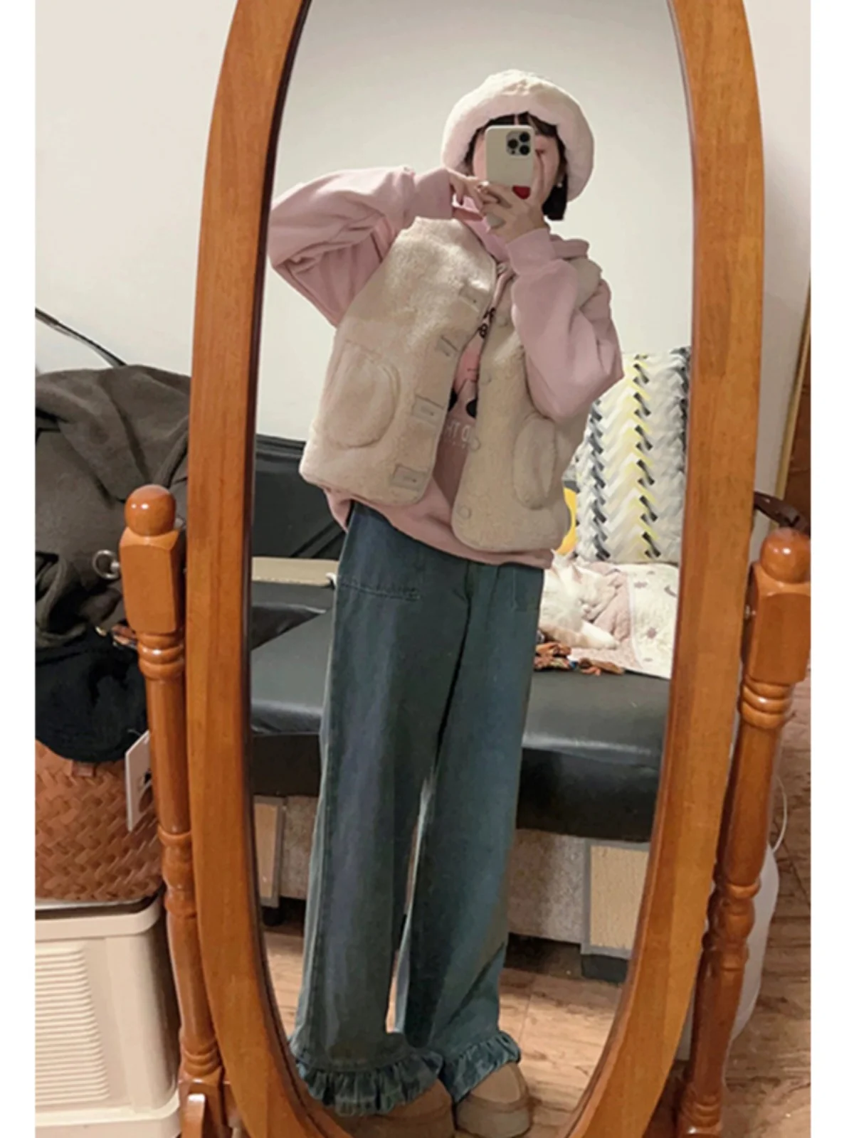 سترة فرو الحمل الكورية الفضفاضة للنساء، ملابس خريفية وشتوية عصرية غير رسمية، توب بدون أكمام مبطن، مقاسات كبيرة، متعدد الألوان