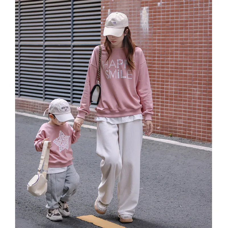 

Matching Family Sweatshirt Mother And Daughter Clothes Dad Son Same Long Sleeve Tops 2023 Autumn Korean Women Children Clothing