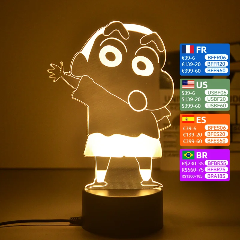 New Crayon Shin-Chan Anime Led Night Light Model Toys Anime Figure 3D Lamp Children Bed Room Decor Birthday&Christmas Gift